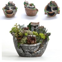 Resin Garden Cactus Succulent Plant Pot Herb Flower Planter Box Nursery Pots Home Room Decor Ornament Garden Tools Supplies   